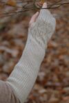 Leaf Knit Cashmere Fingerless Arm Warmer Oatmeal Beige