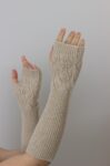 【匿名配送】Llife CASHMERE KNIT ARM WARMER Leaf Knit Cashmere Fingerless Arm Warmer Oatmeal Beige