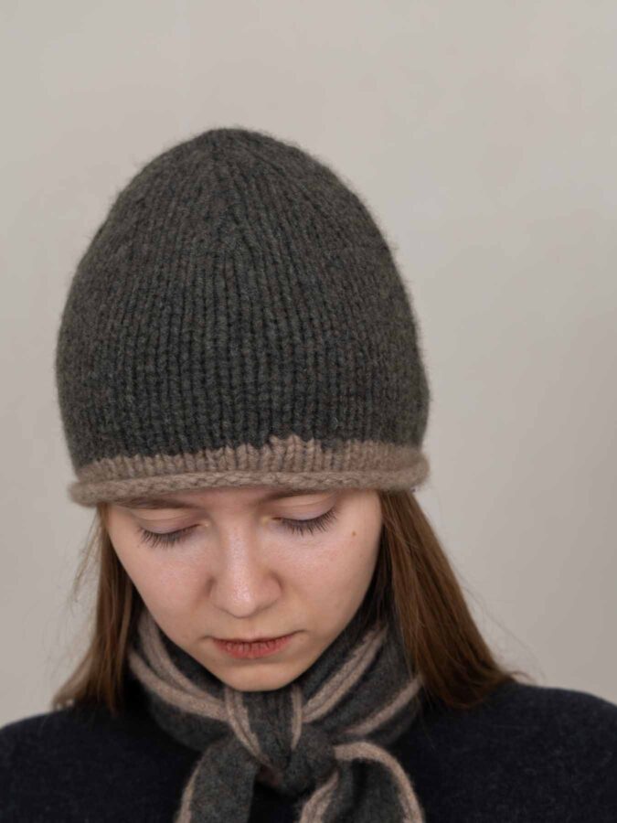 Cottage Hand-Knitted Rolled Edge Beanie Moss