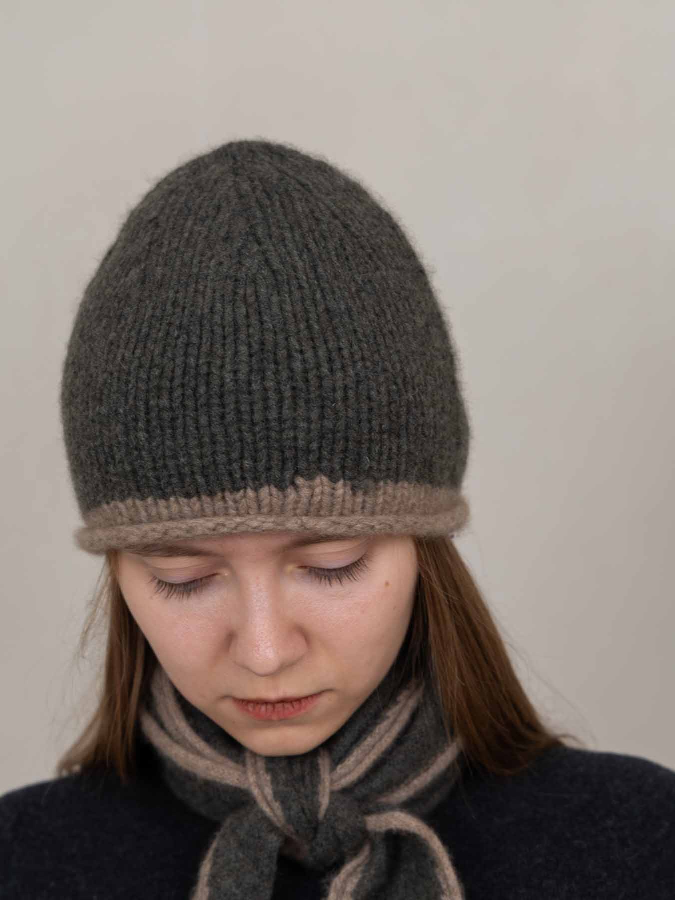 Cottage Hand-Knitted Rolled Edge Beanie Moss