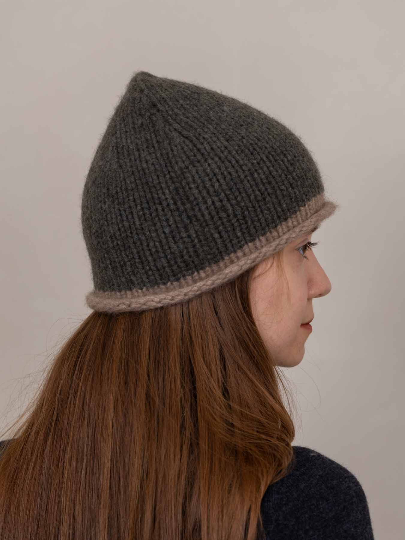 Cottage Hand-Knitted Rolled Edge Beanie Moss
