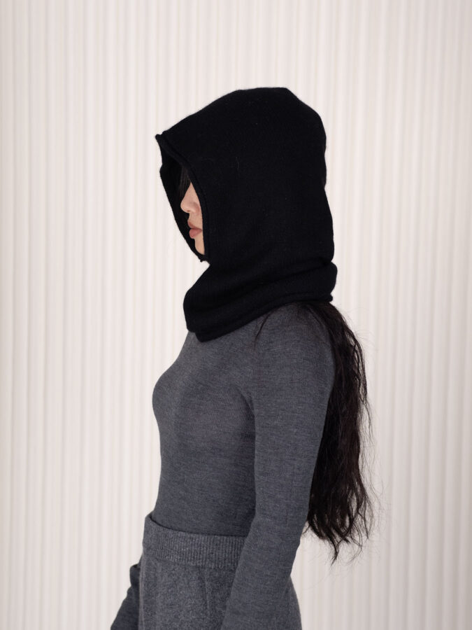 Cashmere Rolled Edge Balaclava Black