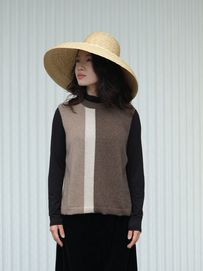 Brook Cashmere Striped Knitted Tank Beige