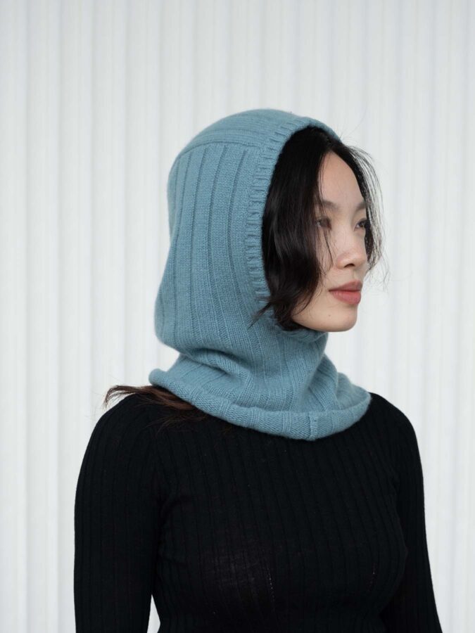 Cashmere Ribbed Balaclava Blue