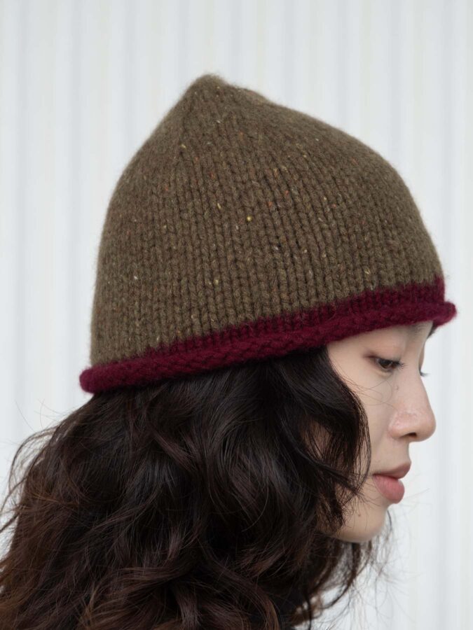 Cottage Hand-Knitted Rolled Edge Beanie Green