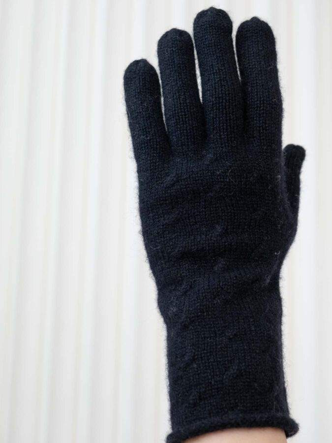Rolled Edge Cashmere Gloves Black