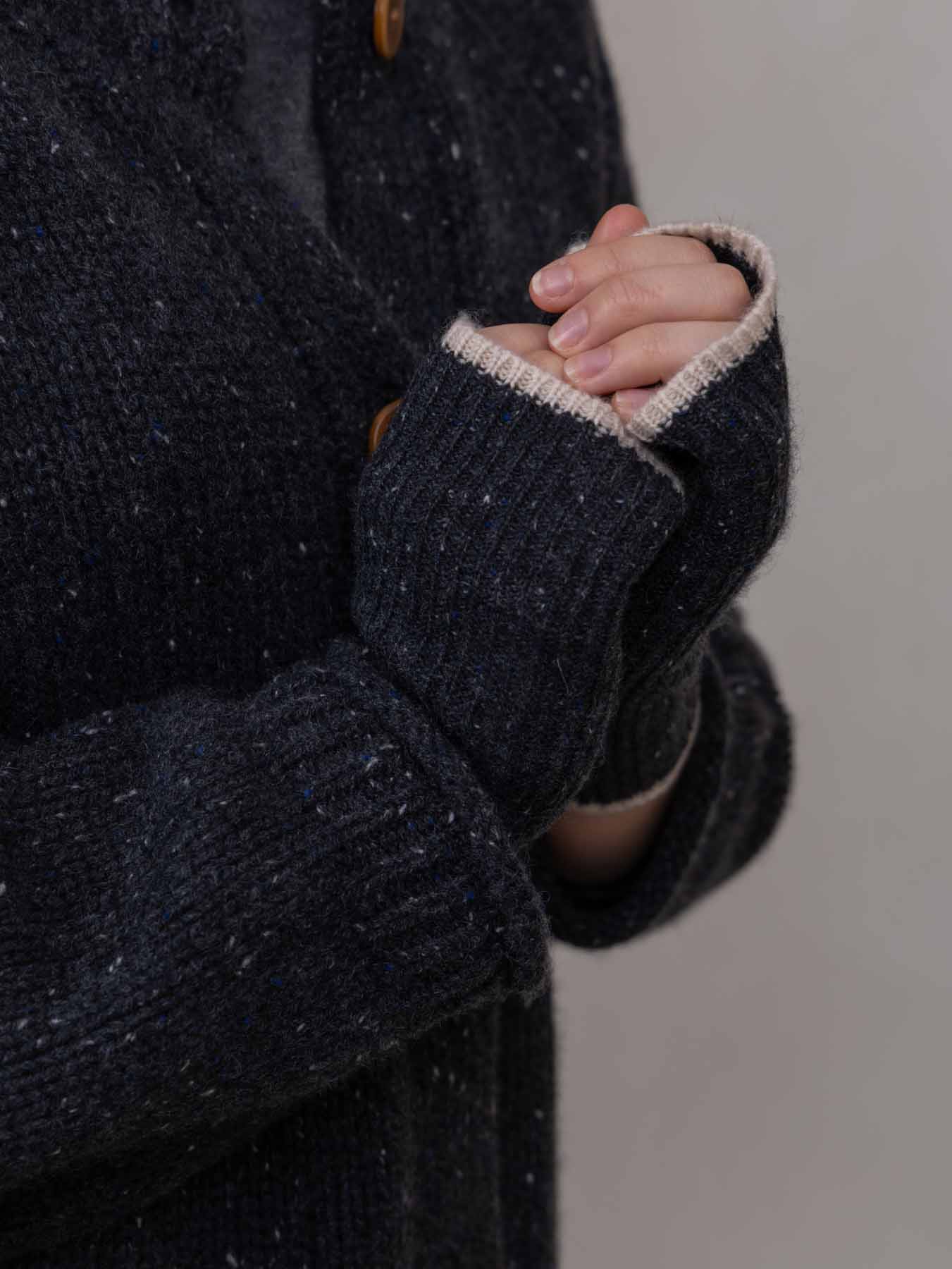 Dorothy Cashmere Ribbed Fingerless Gloves Charcoal