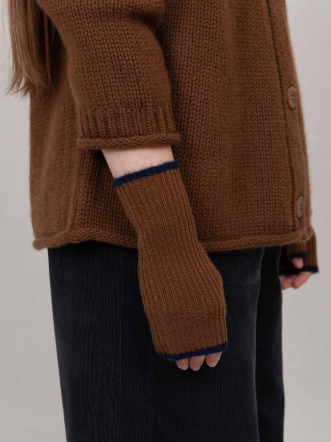 Dorothy Cashmere Ribbed Fingerless Gloves Tawny