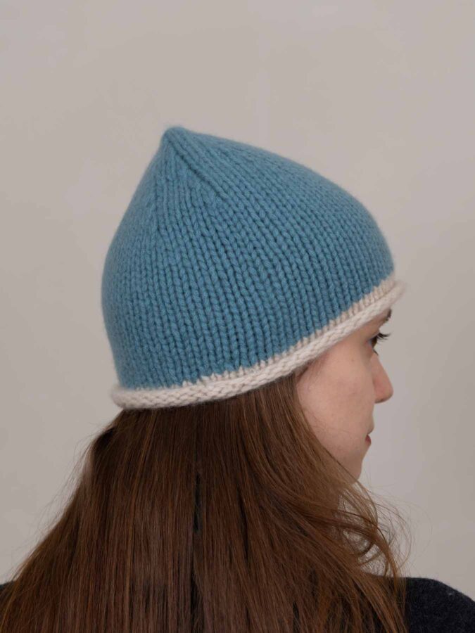 Cottage Hand-Knitted Rolled Edge Beanie Blue