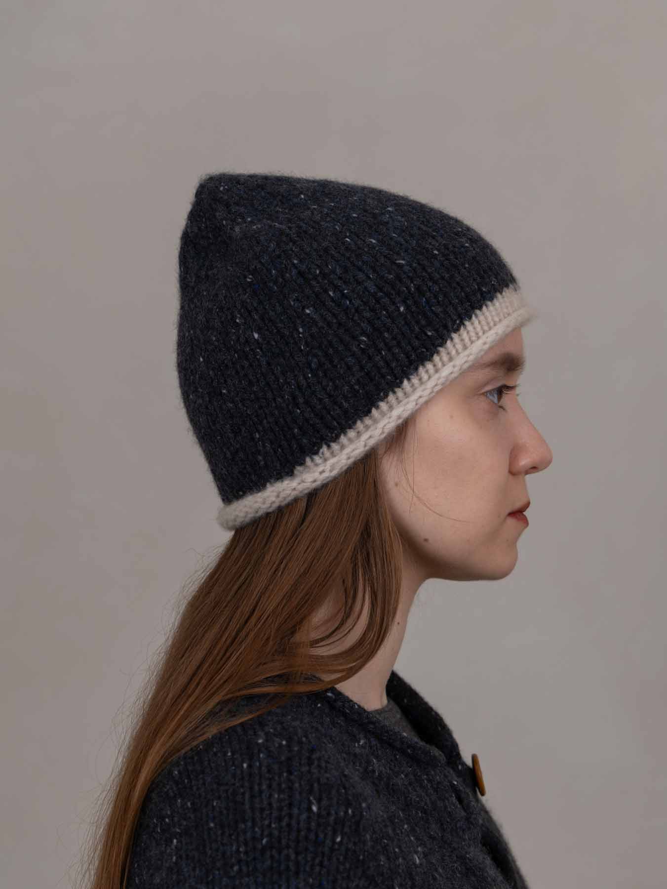 Cottage Hand-Knitted Rolled Edge Beanie Charcoal