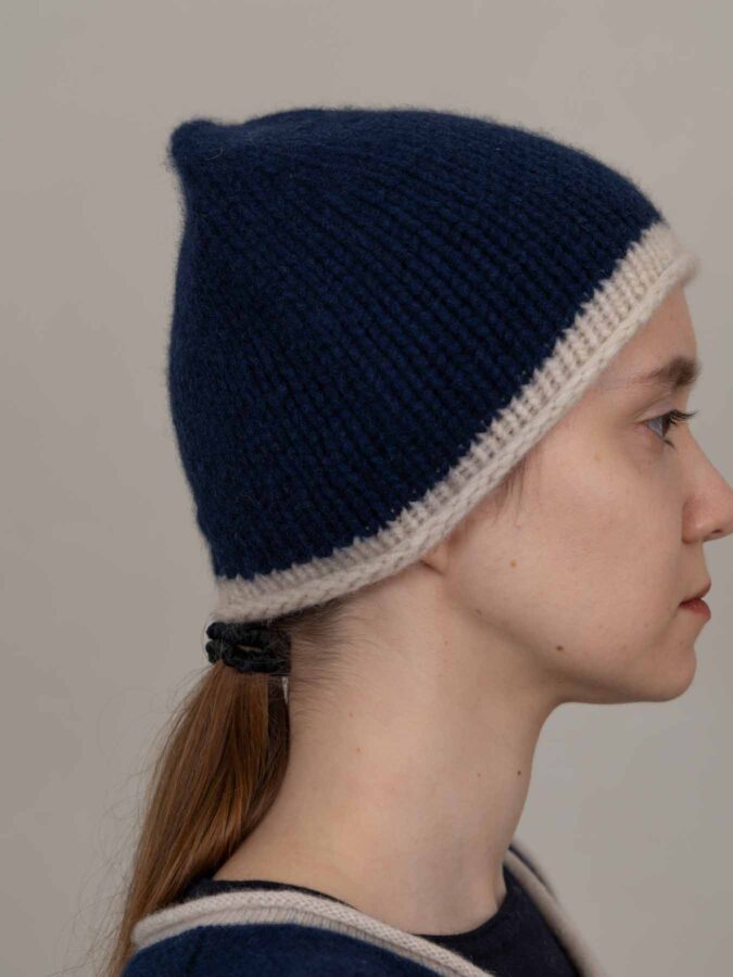 Cottage Hand-Knitted Rolled Edge Beanie Navy