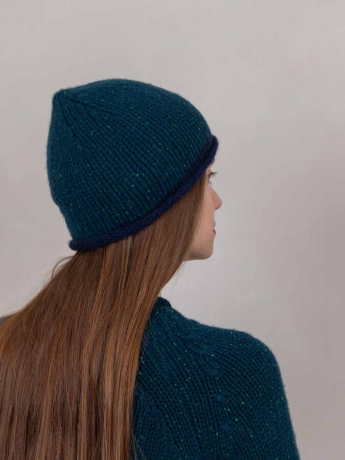 Cottage Hand-Knitted Rolled Edge Beanie Pine