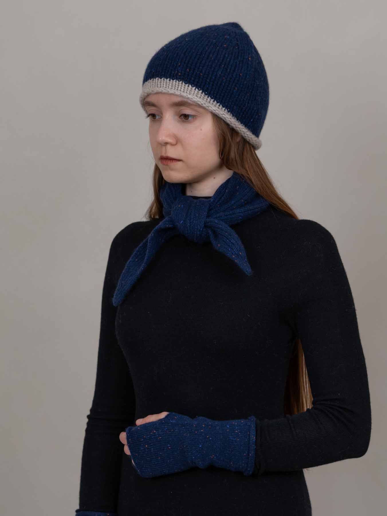 Cottage Hand-Knitted Rolled Edge Beanie Indigo