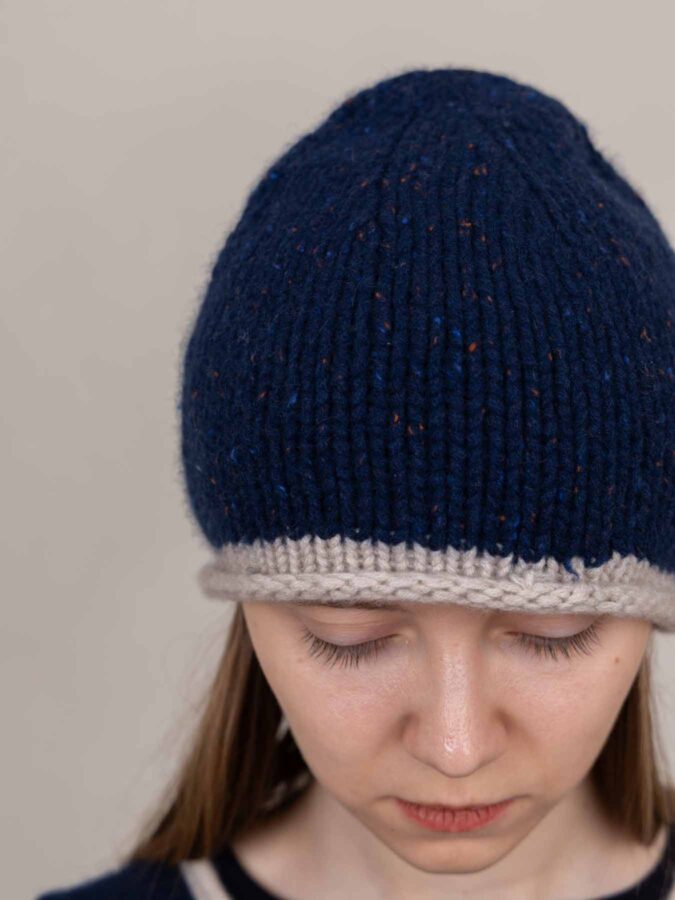 Cottage Hand-Knitted Rolled Edge Beanie Indigo