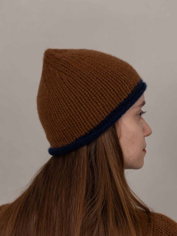 Cottage Hand-Knitted Rolled Edge Beanie Tawny