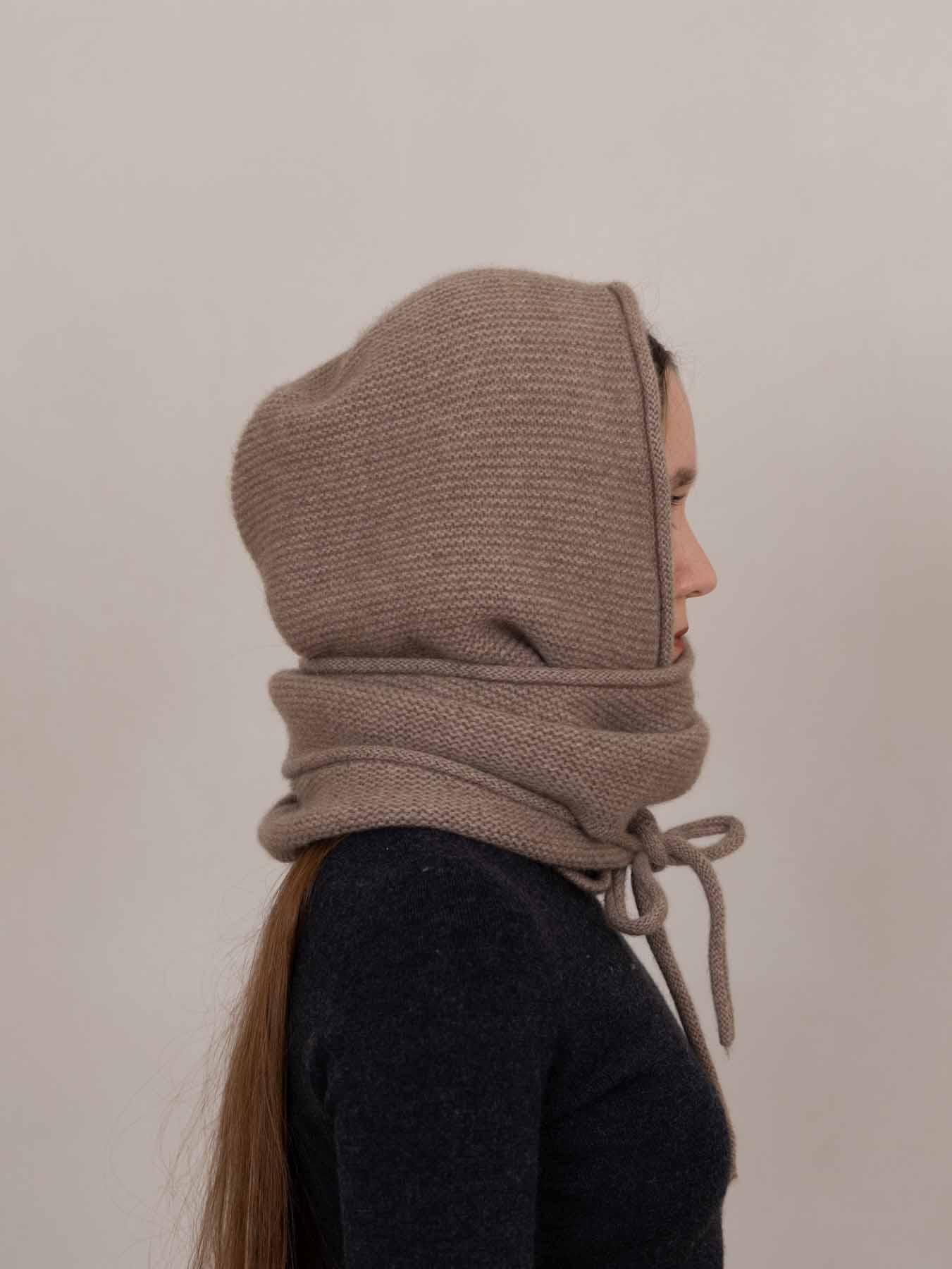 Eden Cashmere Hooded Scarf Beige