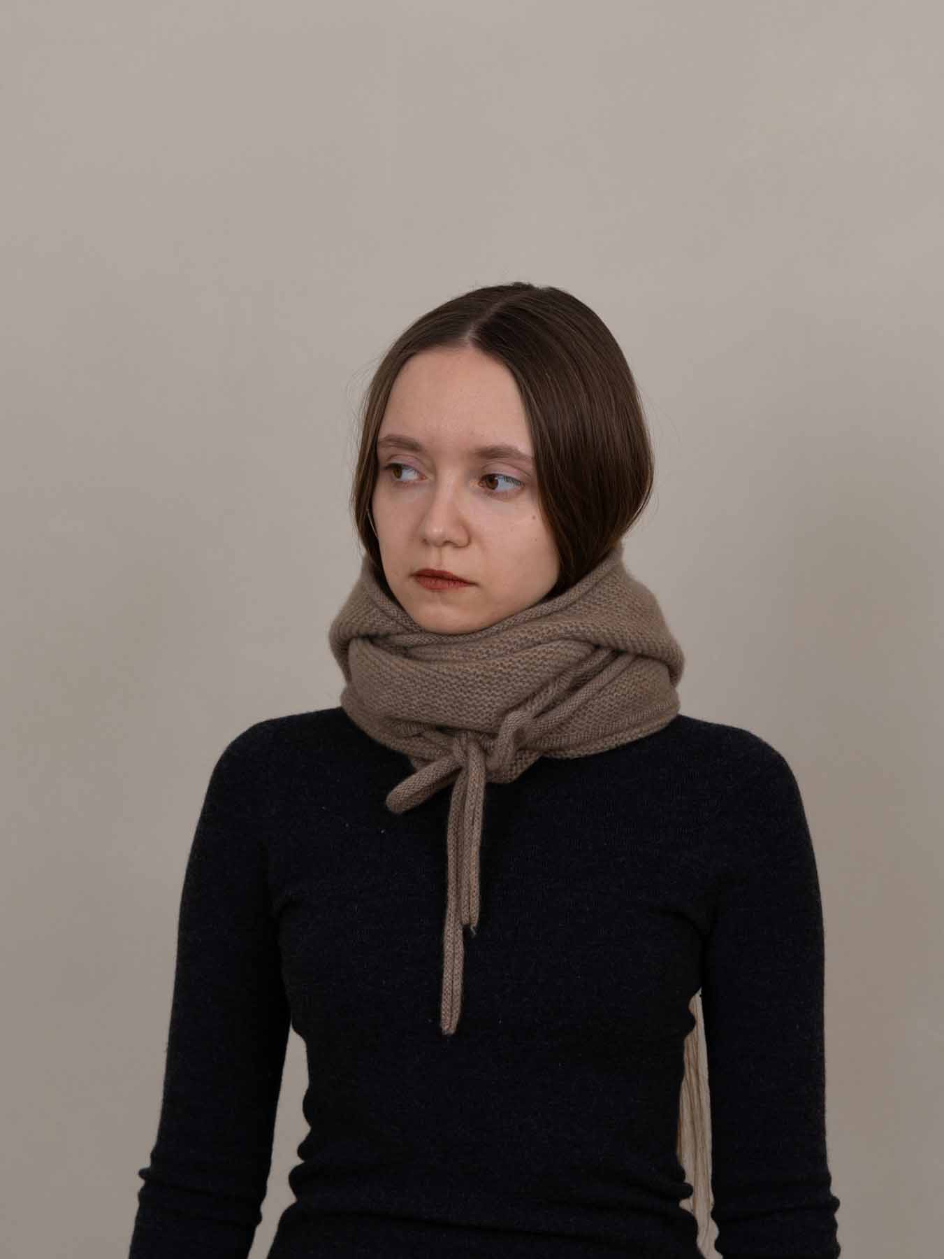 Eden Cashmere Hooded Scarf Beige
