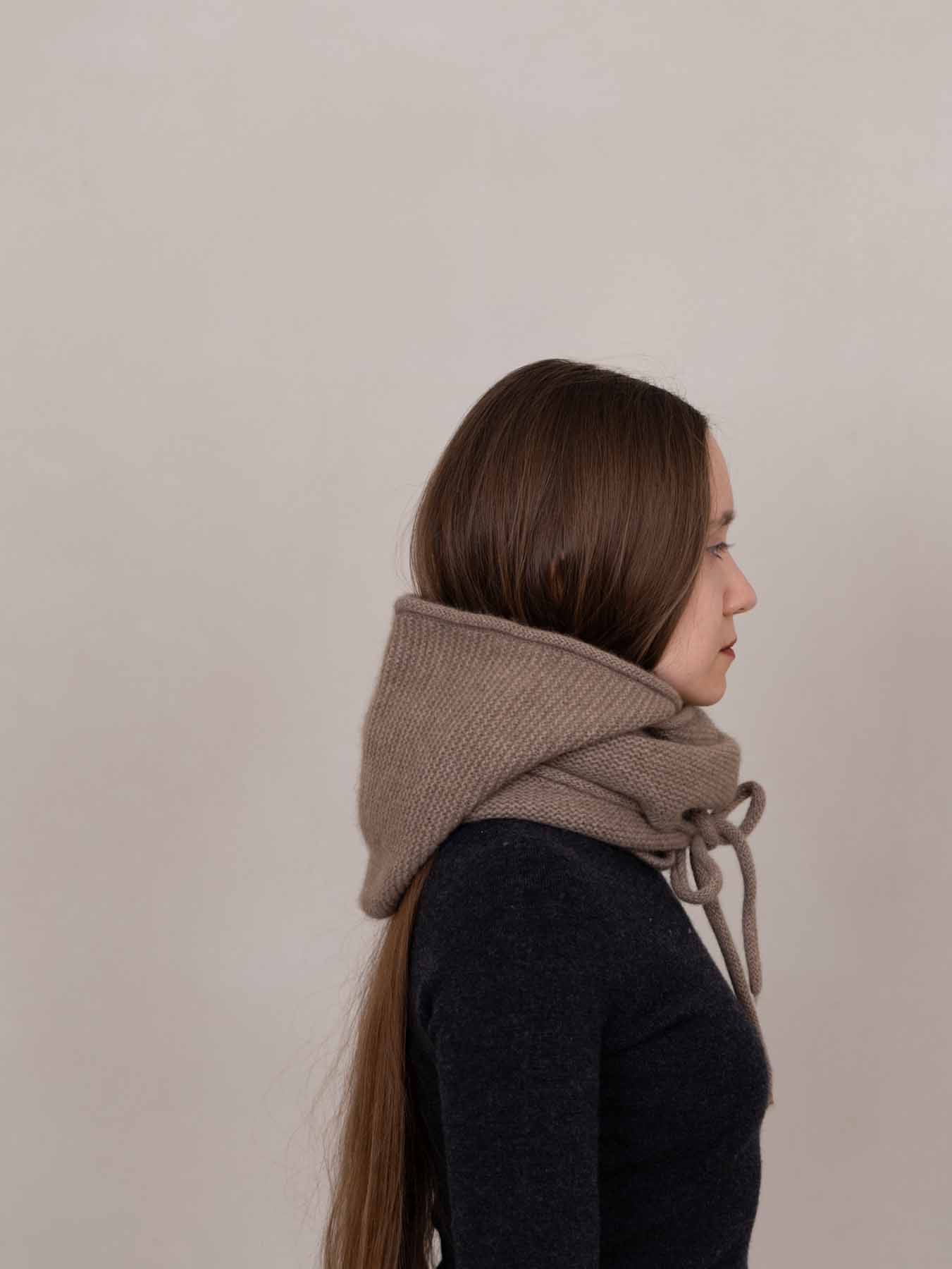 Eden Cashmere Hooded Scarf Beige