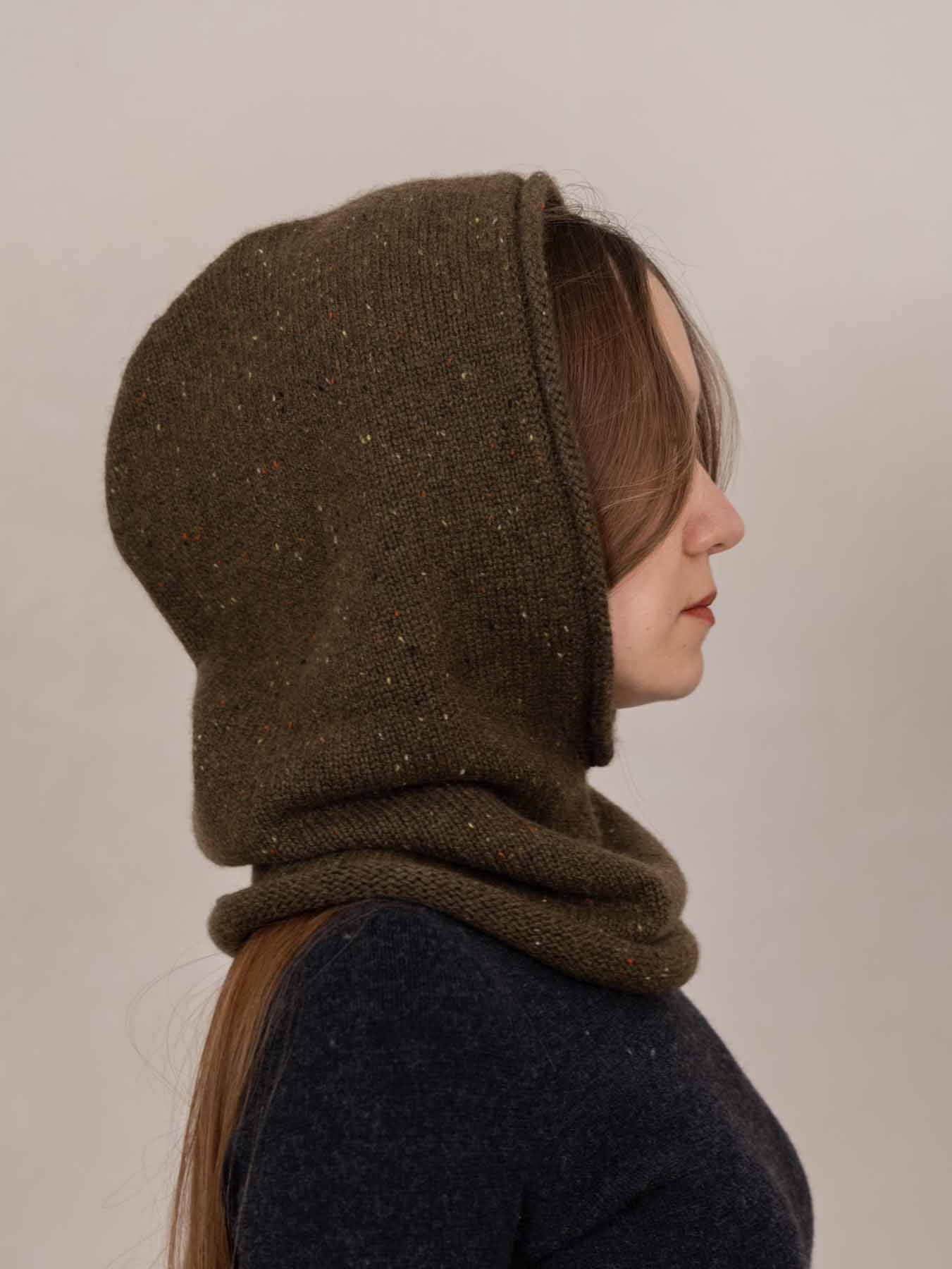 Cashmere Rolled Edge Balaclava Green