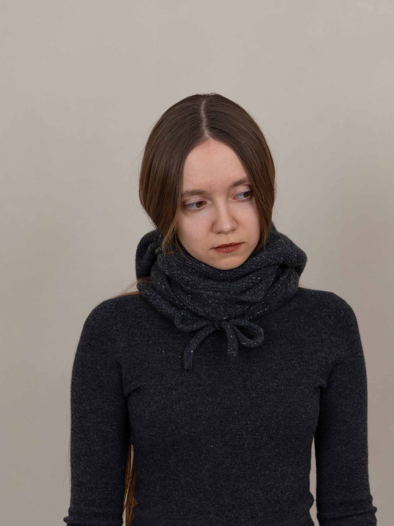Eden Cashmere Hooded Scarf Charcoal