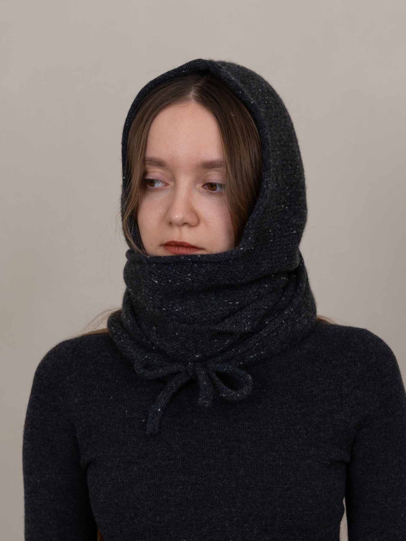 Eden Cashmere Hooded Scarf Charcoal