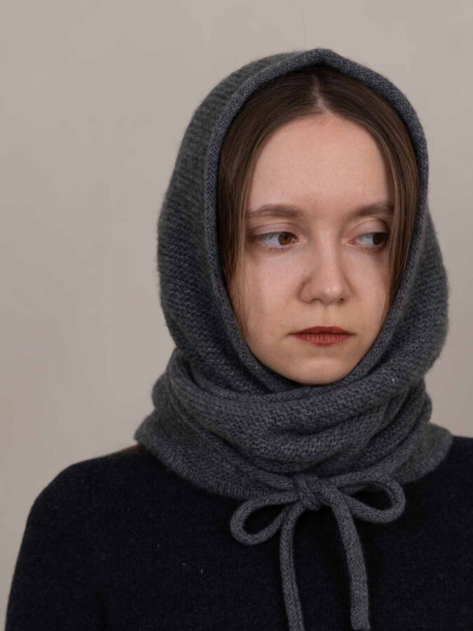 Eden Cashmere Hooded Scarf Grey