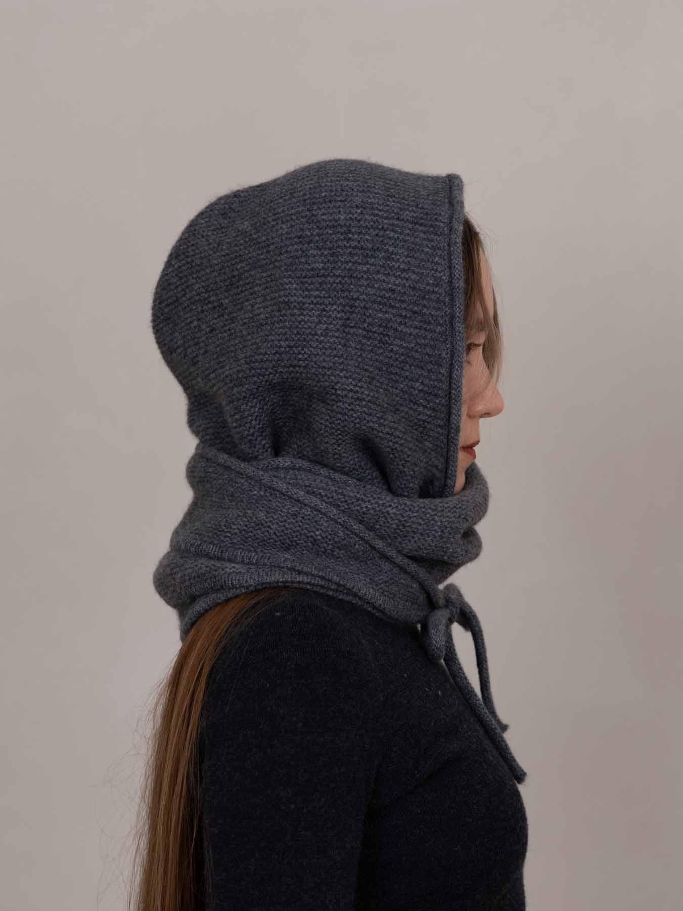 Eden Cashmere Hooded Scarf Grey