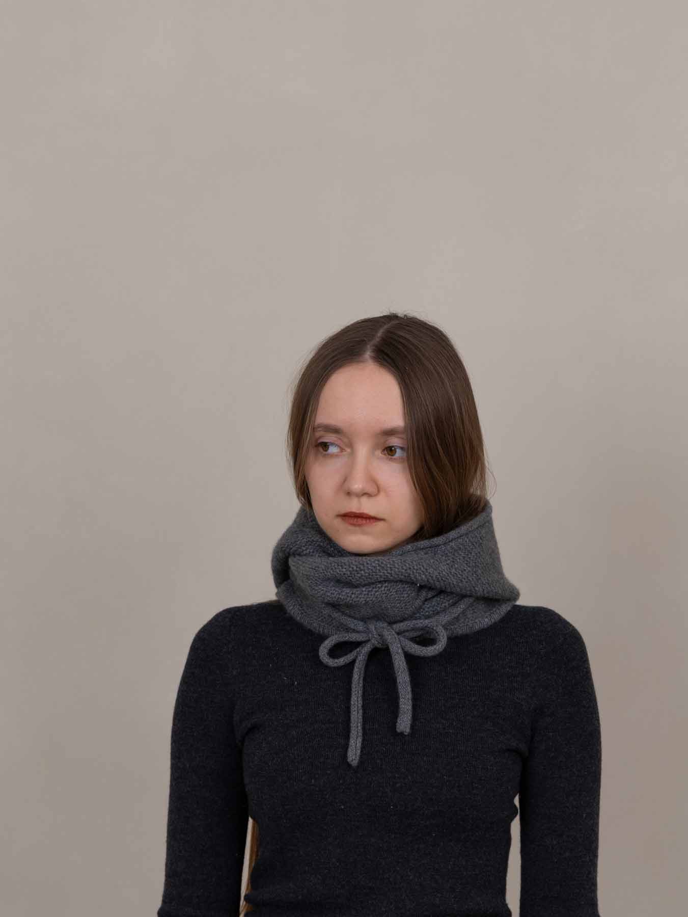 Eden Cashmere Hooded Scarf Grey