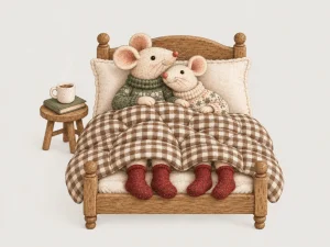 Cosy Mice in Bed Wearing Bed Socks